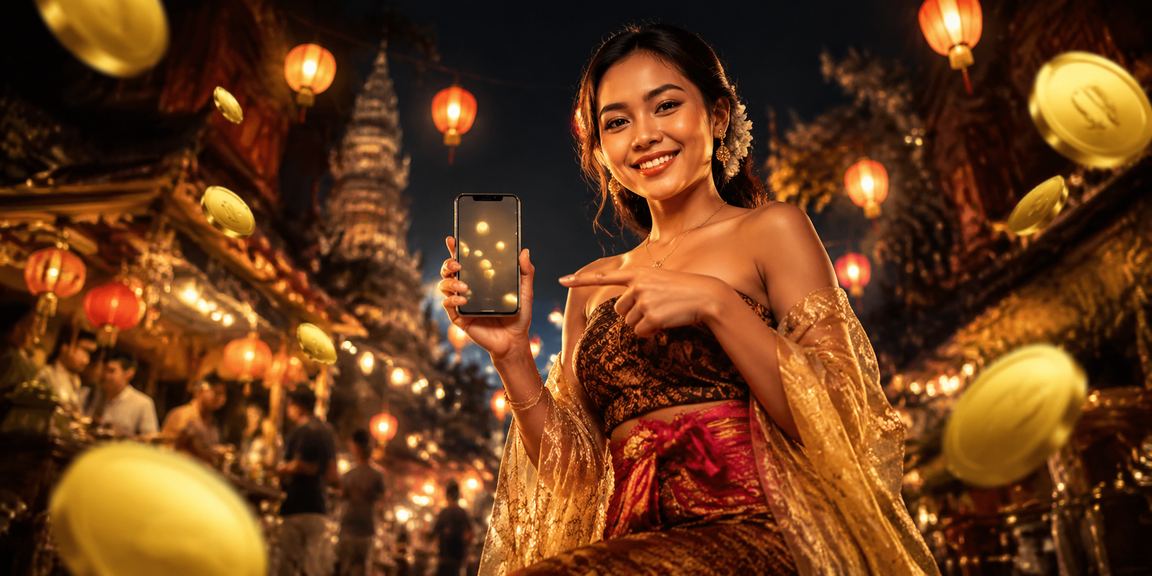Seseorang bermain casino mobile di ponsel dengan dekorasi lentera berwarna