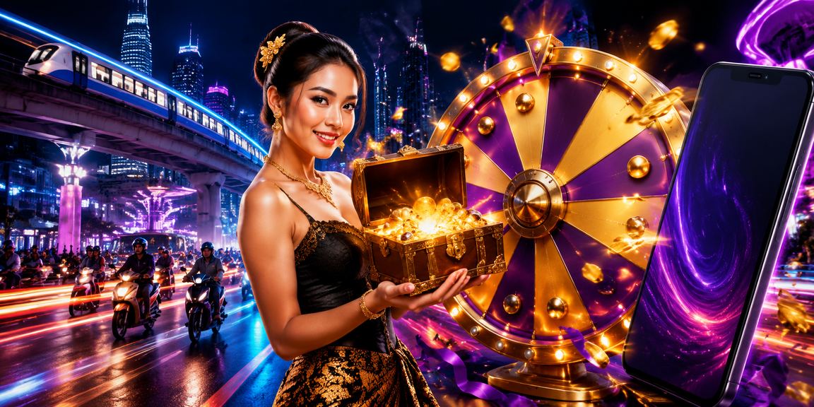 Roda roulette berputar dengan pencahayaan neon biru dan merah